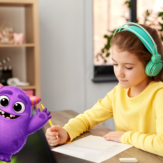 Child learning maths at home with the Awesomenicity mascot