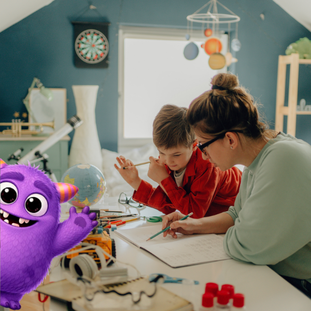 Parent supporting child with maths at home